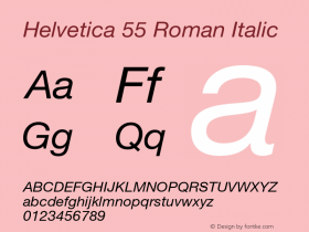 Helvetica 55 Roman Italic OTF 1.0;PS 001.102;Core 1.0.22 Font Sample
