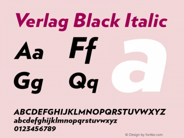 Verlag-BlackItalic Version 1.210 Font Sample