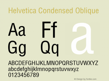 Helvetica Condensed Oblique Version 002.000 Font Sample