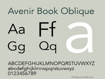 Avenir 45 Book Oblique Version 001.001 Font Sample
