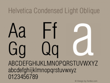 Helvetica Condensed Light Oblique Version 002.000 Font Sample
