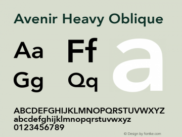 Avenir 85 Heavy Oblique Version 001.001 Font Sample