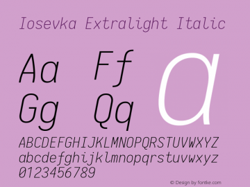 Iosevka Extralight Italic 1.13.3; ttfautohint (v1.6)图片样张