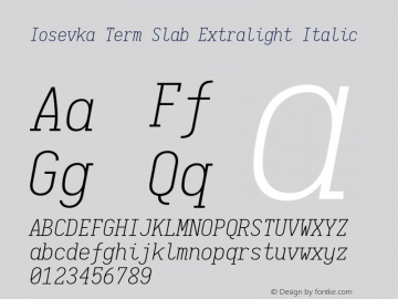 Iosevka Term Slab Extralight Italic 1.13.3; ttfautohint (v1.6)图片样张