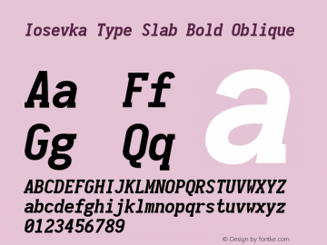 Iosevka Type Slab Bold Oblique 1.13.3; ttfautohint (v1.6) Font Sample