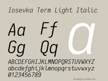 Iosevka Term Light Italic 1.13.3; ttfautohint (v1.6)图片样张