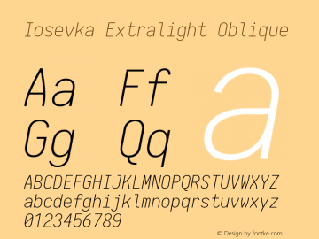 Iosevka Extralight Oblique 1.13.3; ttfautohint (v1.6) Font Sample