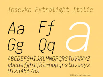 Iosevka Extralight Italic 1.13.3; ttfautohint (v1.6) Font Sample