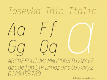 Iosevka Thin Italic 1.13.3; ttfautohint (v1.6) Font Sample
