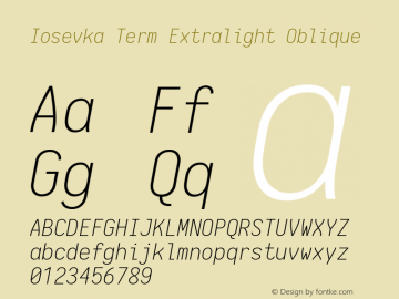 Iosevka Term Extralight Oblique 1.13.3; ttfautohint (v1.6)图片样张