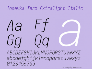 Iosevka Term Extralight Italic 1.13.3; ttfautohint (v1.6)图片样张