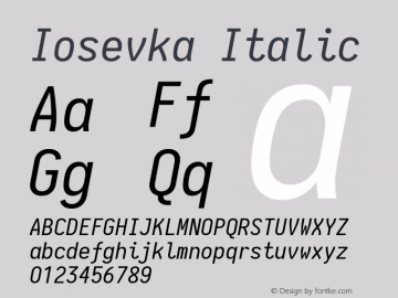 Iosevka Italic 1.13.3; ttfautohint (v1.6) Font Sample