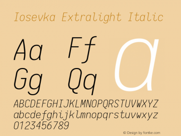 Iosevka Extralight Italic 1.13.3; ttfautohint (v1.6) Font Sample