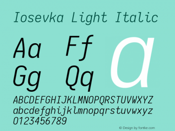 Iosevka Light Italic 1.13.3; ttfautohint (v1.6) Font Sample