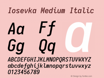 Iosevka Medium Italic 1.13.3; ttfautohint (v1.6)图片样张