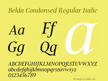 Belda-CondonsedRegularItalic Version 1.000 Font Sample