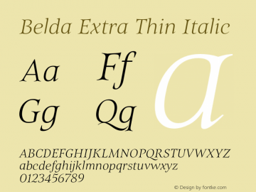 Belda-ExtraThinItalic Version 1.000 Font Sample