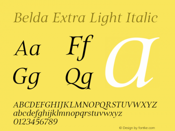 Belda Extra Light Italic Version 1.000 Font Sample