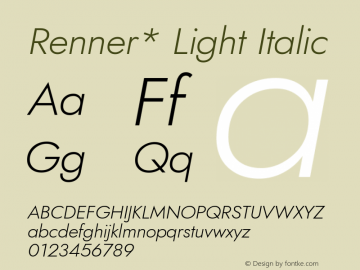 Renner* Light Italic Version 002.000 ; ttfautohint (v0.97) -l 8 -r 50 -G 200 -x 14 -f dflt -w G图片样张