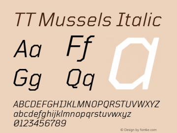 TT Mussels Italic Version 1.000 Font Sample