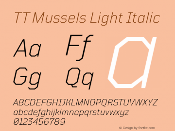 TT Mussels Light Italic Version 1.000 Font Sample