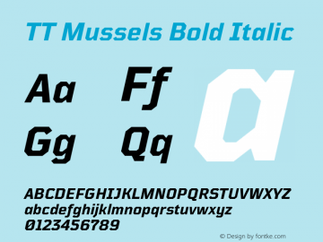 TTMussels-BoldItalic Version 1.000 Font Sample