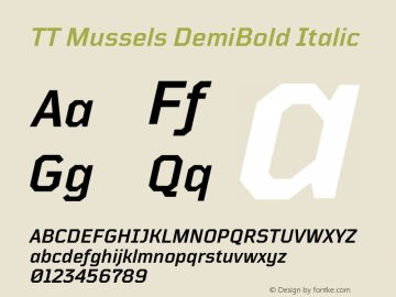 TTMussels-DemiBoldItalic Version 1.000 Font Sample