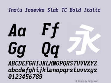 Inziu Iosevka Slab TC Bold Italic Version 1.13.3 Font Sample