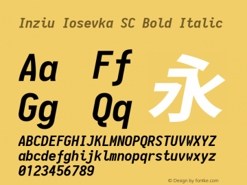 Inziu Iosevka SC Bold Italic Version 1.13.3 Font Sample