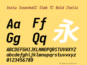 Inziu IosevkaCC Slab TC Bold Italic Version 1.13.3 Font Sample