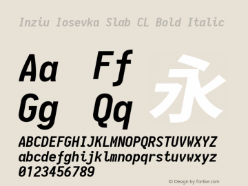Inziu Iosevka Slab CL Bold Italic Version 1.13.3 Font Sample