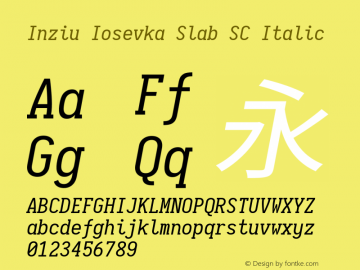 Inziu Iosevka Slab SC Italic Version 1.13.3 Font Sample