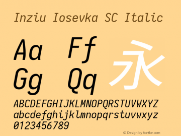 Inziu Iosevka SC Italic Version 1.13.3 Font Sample