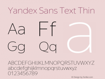 Yandex Sans Text Thin Version 1.1 2015图片样张