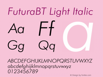 FuturaBT-LightItalic Version 3.001图片样张