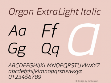 Orgon-ExtraLightIt Version 1.000 Font Sample
