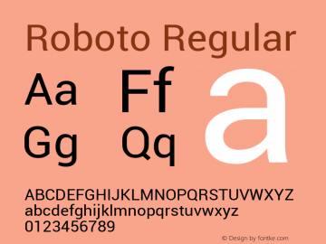 Roboto Regular Version 1.00000; 2011 Font Sample