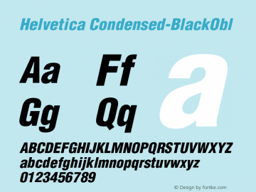 Helvetica Condensed Black Oblique Version 003.000 Font Sample