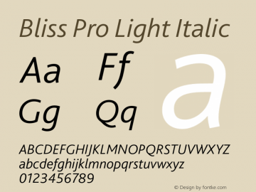 BlissPro-LightItalic Version 001.000 Font Sample