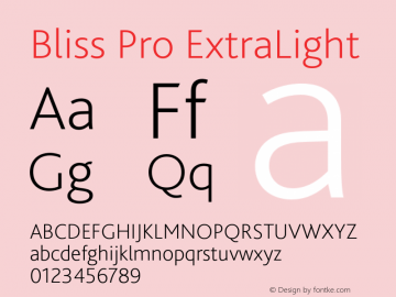 BlissPro-ExtraLight Version 001.000 Font Sample