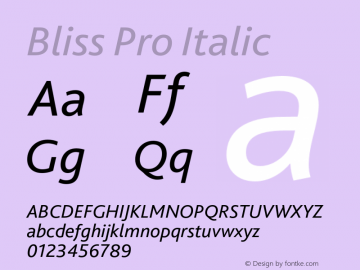 BlissPro-Italic Version 001.000 Font Sample