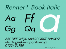 Renner* Book Italic Version 002.100 ; ttfautohint (v0.97) -l 8 -r 50 -G 200 -x 14 -f dflt -w G图片样张