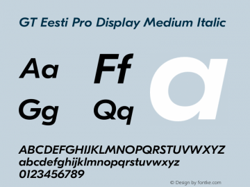 GT Eesti Pro Display Medium Italic Version 1.010;PS 001.010;hotconv 1.0.88;makeotf.lib2.5.64775 Font Sample