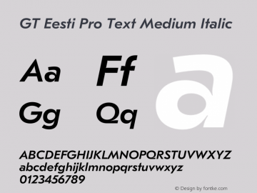 GT Eesti Pro Text Medium Italic Version 1.010;PS 001.010;hotconv 1.0.88;makeotf.lib2.5.64775 Font Sample