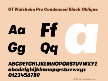 GT Walsheim Pro Condensed Black Oblique Version 2.001;PS 002.001;hotconv 1.0.88;makeotf.lib2.5.64775 Font Sample