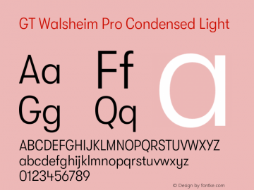 GT Walsheim Pro Condensed Light Version 2.001;PS 002.001;hotconv 1.0.88;makeotf.lib2.5.64775 Font Sample