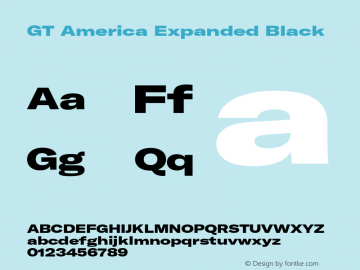 GT America Expanded Black Version 5.001;PS 005.001;hotconv 1.0.88;makeotf.lib2.5.64775 Font Sample