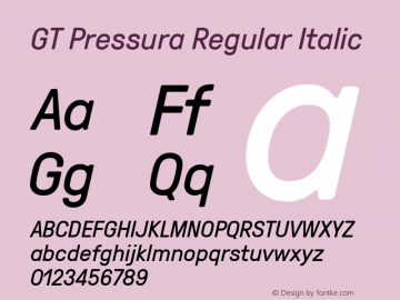 GTPressuraRegular-Italic Version 1.000图片样张