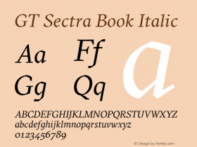 GT Sectra Book Italic Version 1.000;PS 001.000;hotconv 1.0.88;makeotf.lib2.5.64775 Font Sample