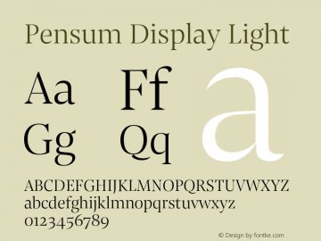 Pensum Display Light Regular Version 1.000;PS 1.0;hotconv 1.0.88;makeotf.lib2.5.647800 DEVELOPMENT Font Sample